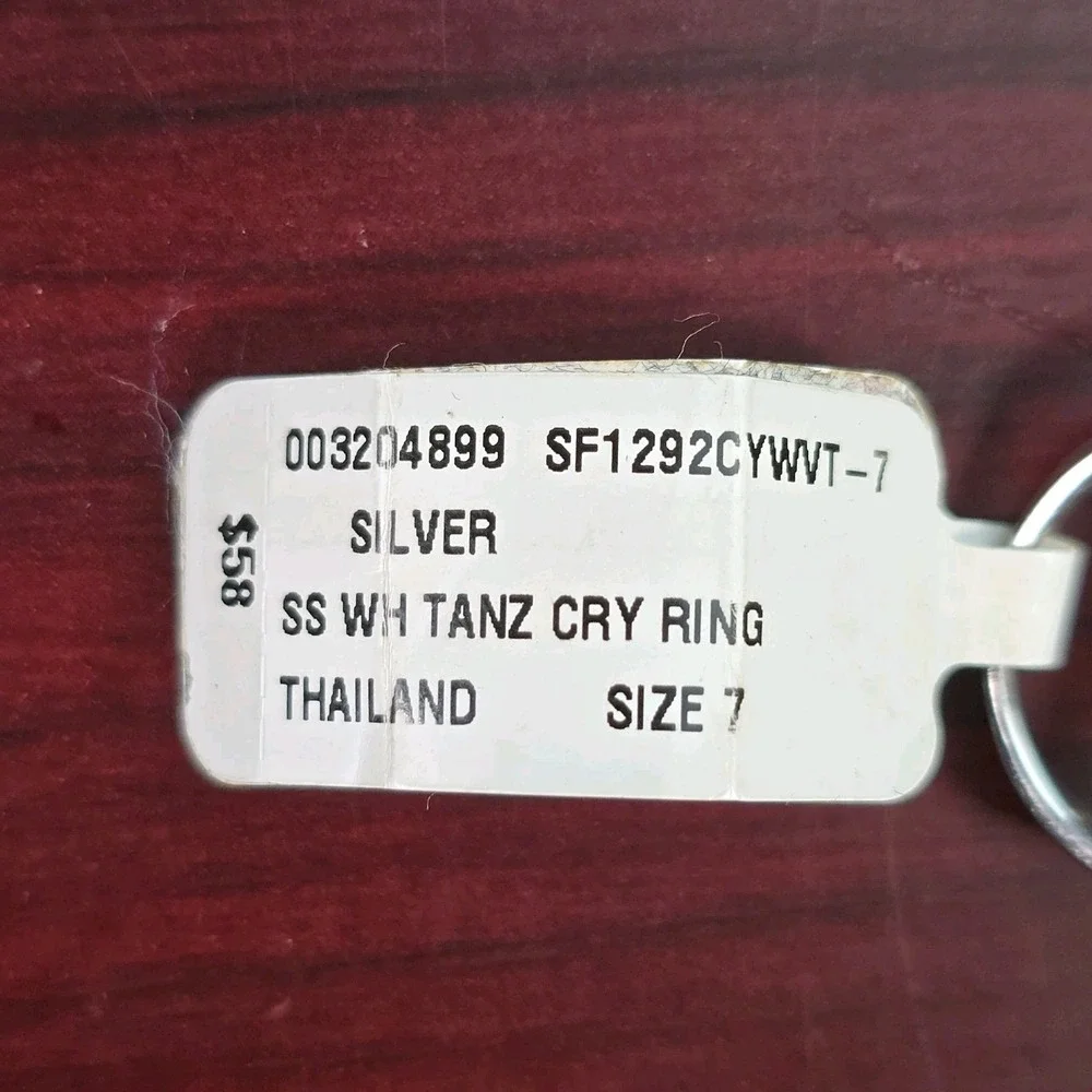 SS White Tanzanite‎ Crystal Ring 925 Sterling Silver Size 7 NWT